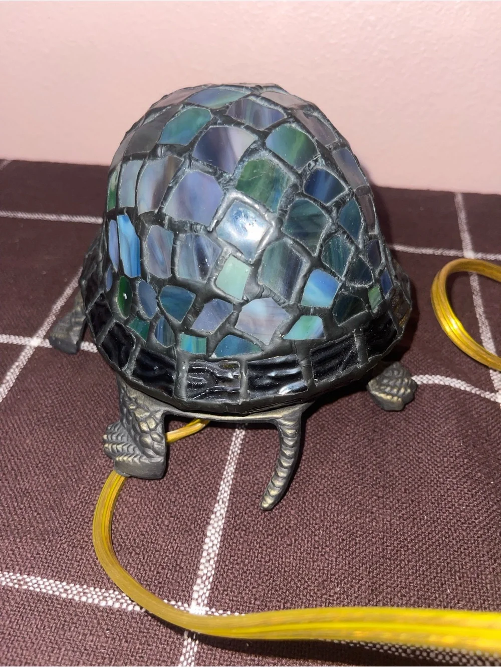 Tiffany Vintage BRONZE AND STAINED BLUE GLASS TURTLE LAMP 1999
